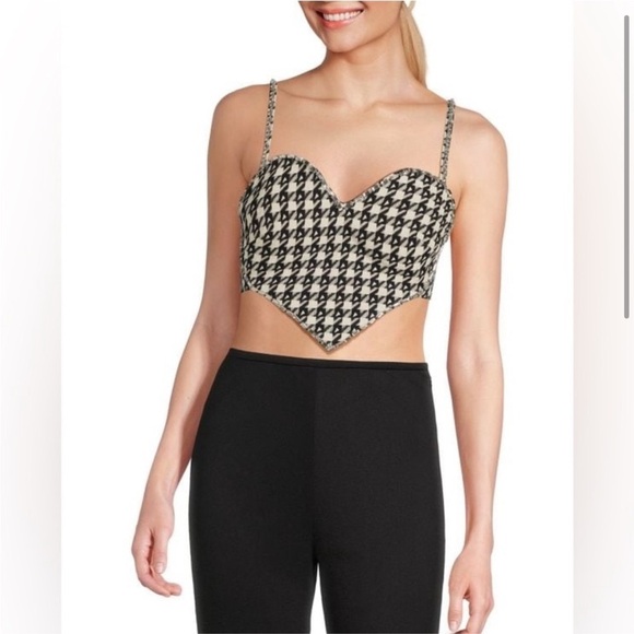 AREA Houndstooth Heart Wool Blend Crop Top size 0 - Picture 2 of 6